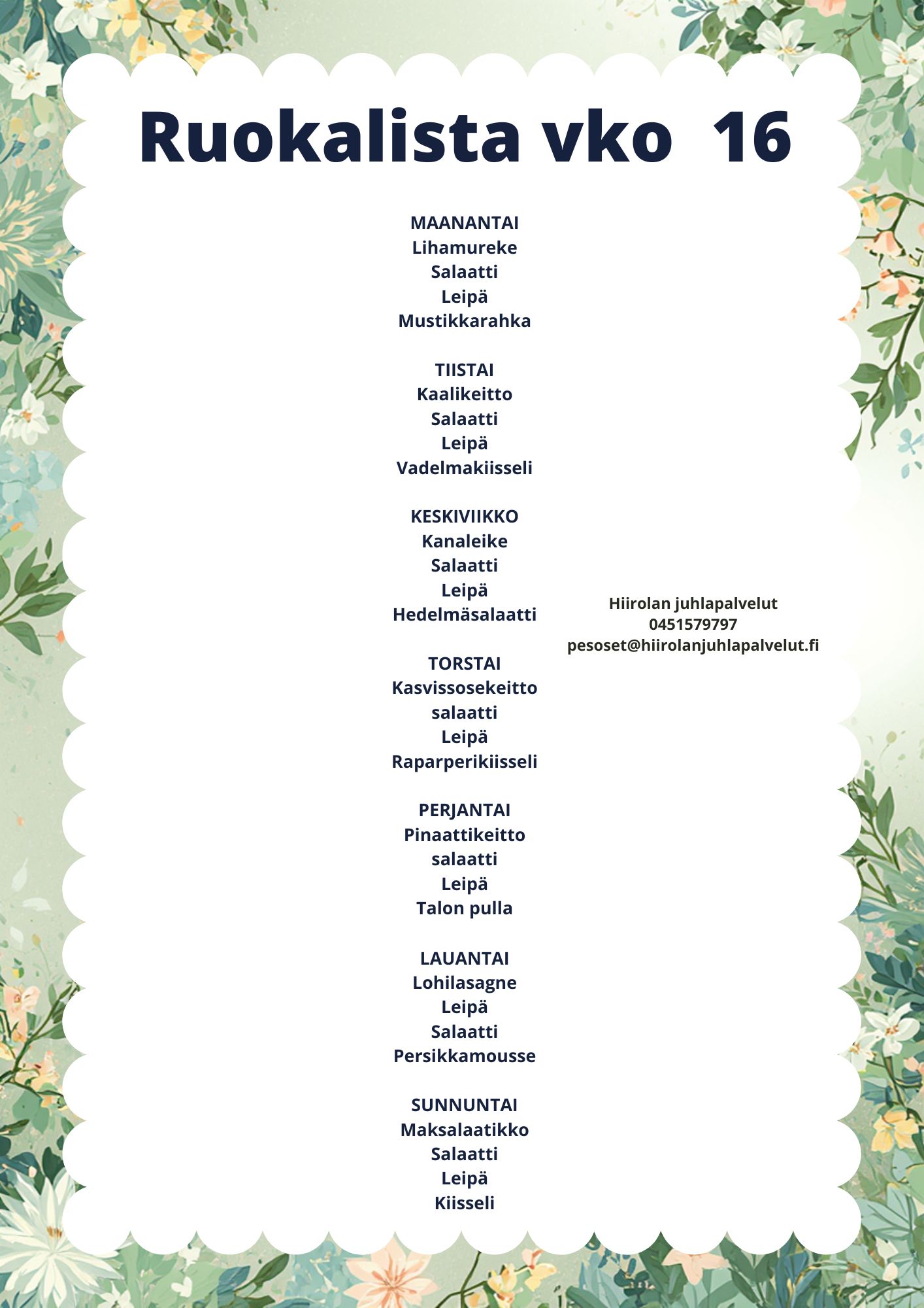 Ateriapalvelu ruokalista vko 16